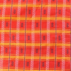 Cotton Fabric Yardage Bright Orange Red Plaid print/Country image 1