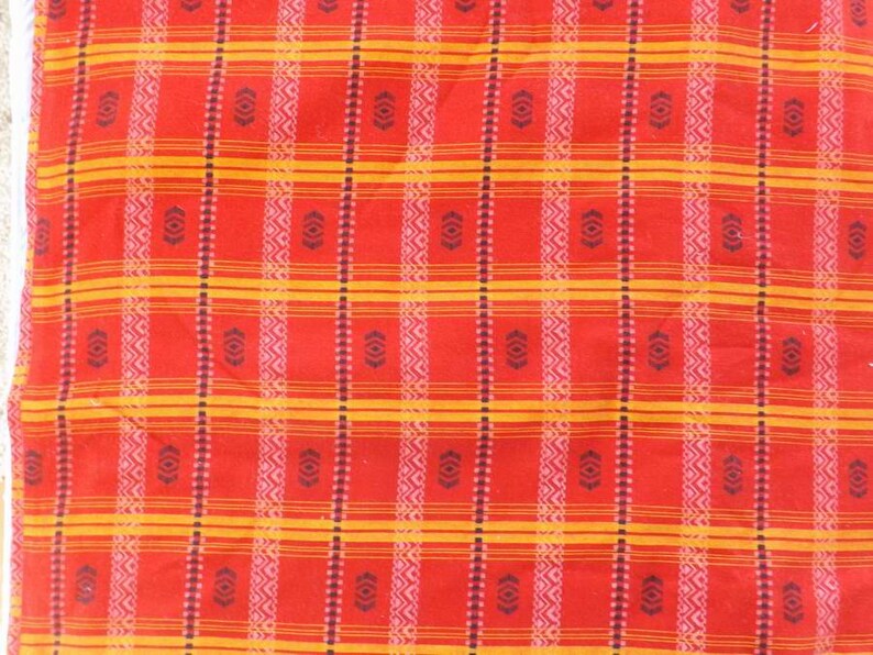 Cotton Fabric Yardage Bright Orange Red Plaid print/Country image 1