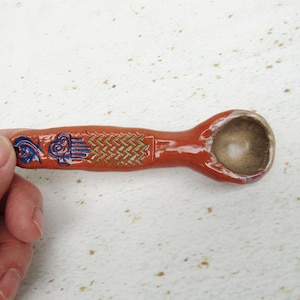 Handmade Pottery Spoon/textured red earthenware/southwestern/honey spoon/sugar spoon