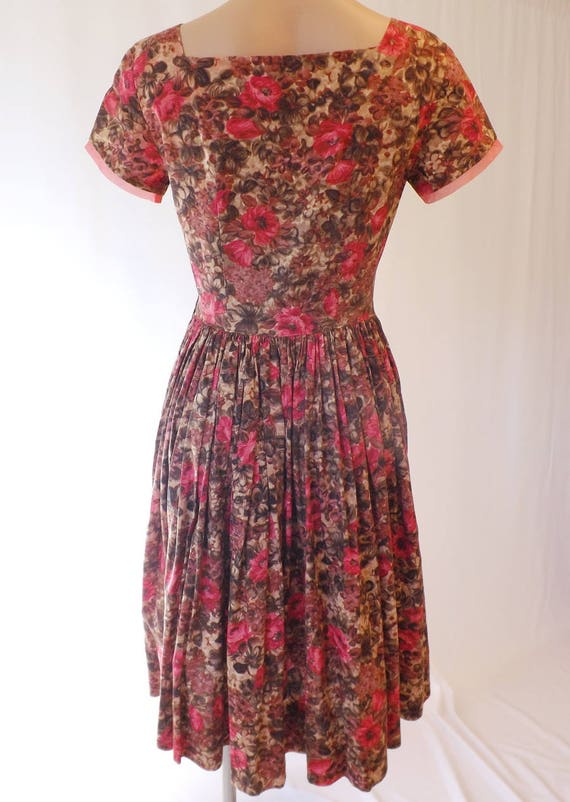 Vintage Hand sewn Full skirt Dress Floral Brown M… - image 5
