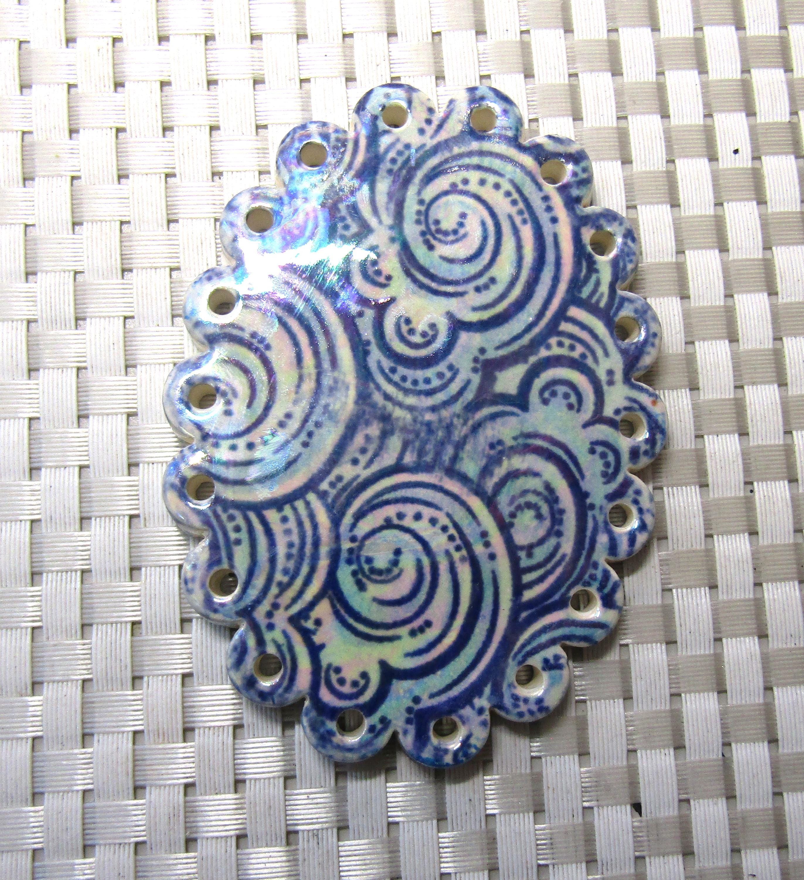 Iridescent Clouds basket center/Hand Crafted/ceramic clay/basket start/Basket Base/Basket making supplies