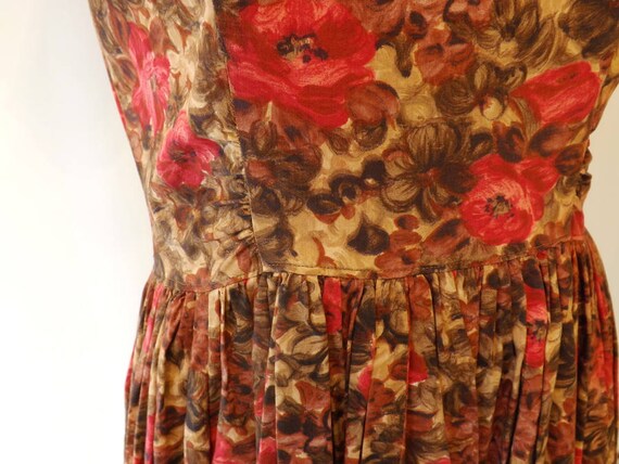 Vintage Hand sewn Full skirt Dress Floral Brown M… - image 10