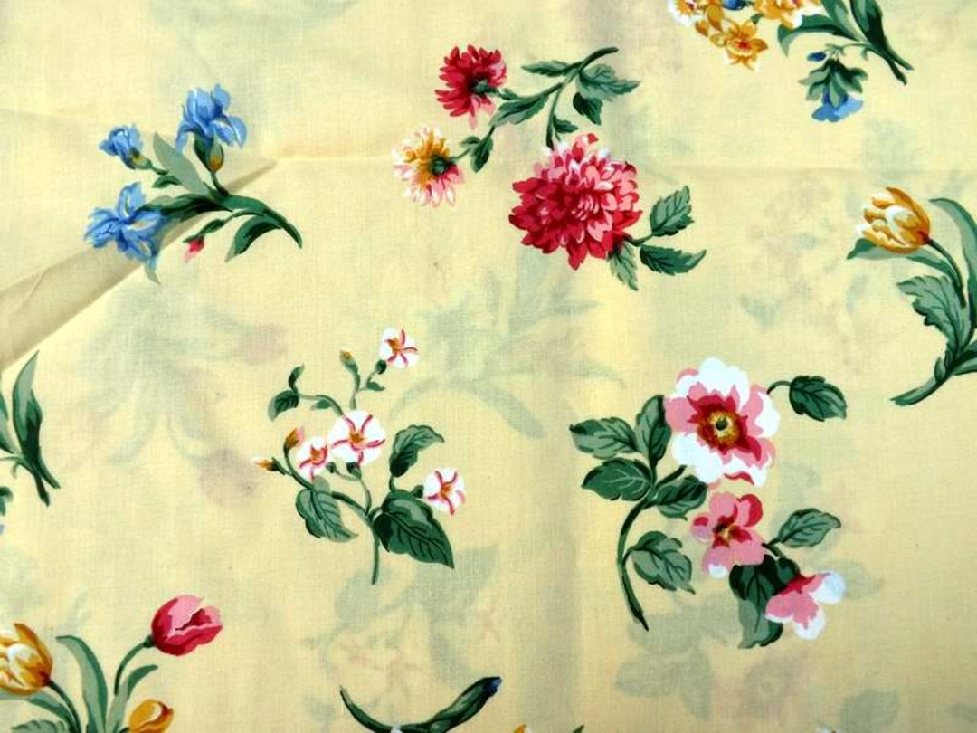 Butter Yellow Cotton Fabric/ Bright Flower Bouquets/ Yardage/ Etsy