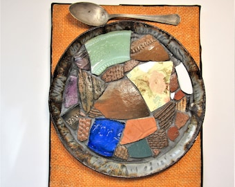 Stone Mosaic Wall Art/Mixed media/Abstract Art/organic decor/Bon Appetite