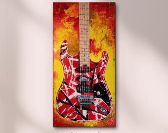 Original Acrylic Guitar Painting, Contemporary Fine Art on Canvas, Modern Music Wall Art, Abstract Red Guitar Art, One-of-a-Kind Original