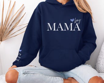 Sweat à capuche personnalisé pour maman pour garçon avec noms d'enfants sur la manche - Sweat-shirt pour maman imprimé personnalisé