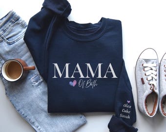 Sweat à capuche personnalisé Maman des deux avec noms d'enfants sur la manche - Sweat-shirt maman imprimé personnalisé