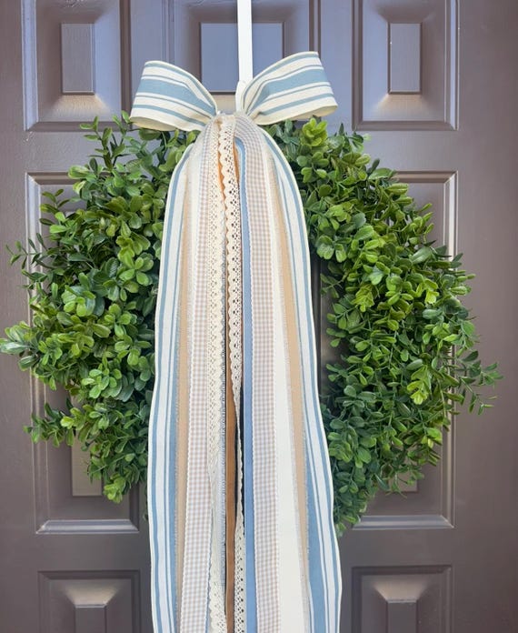 Everyday Ribbon Set for Wreath Coastal Ribbon Decor Neutral Wreath Bow Blue & White Aesthetic Front Door Decor Ribbon Simple Spring Bow