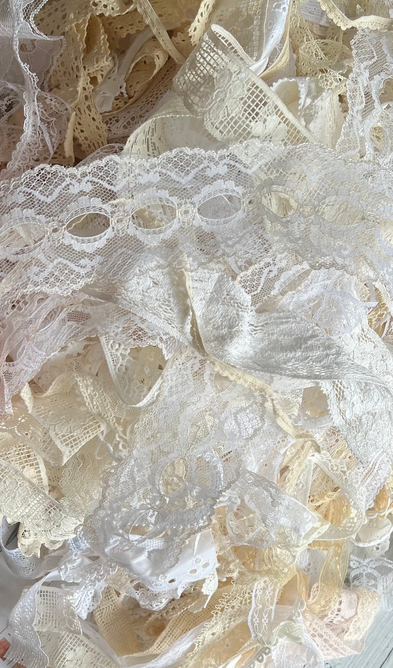 30 Piece Lot of Vintage & New White, Beige, Ecru Lace, 10 Yds Total, Grab Bag, Assorted Trim, Journals, Mixed Media, Bulk Buy, Doll Clothes image 10