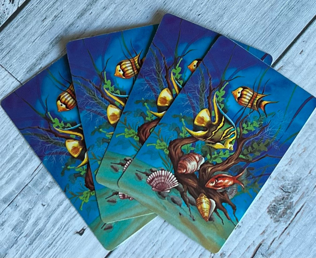 4 Vintage Ocean Themed Playing Cards for Journals, Tags, Pockets