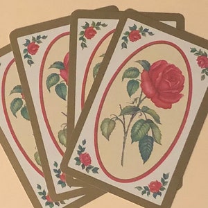 4 Vintage Rose Playing Cards - Tags - Pockets - Junk Journal Ephemera - Embellishment- ATC - Altered Art - Mixed Media - Free Shipping