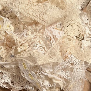 30 Piece Lot of Vintage & New White, Beige, Ecru Lace, 10+ Yds Total, Grab Bag, Assorted Trim, Journals, Mixed Media, Bulk Buy, Doll Clothes