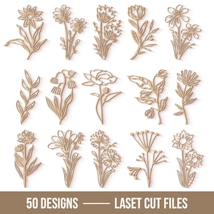 Wildflower laser Cut Bundle, Wooden bouquet svg, Wild Flower Mom Gift, Wild Flower for her, Wooden Flowers Laser, Wooden Flowers for Vase