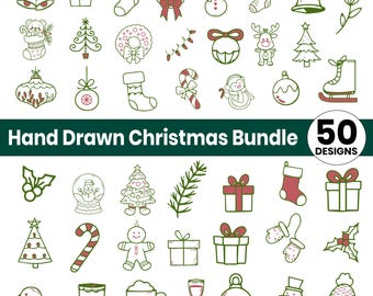 Christmas Line Art Clipart, xmas outline art, hand drawn xmas, Christmas Doodles SVG, Hand Drawn Holiday Illustration,Doodle Clipart Set SVG