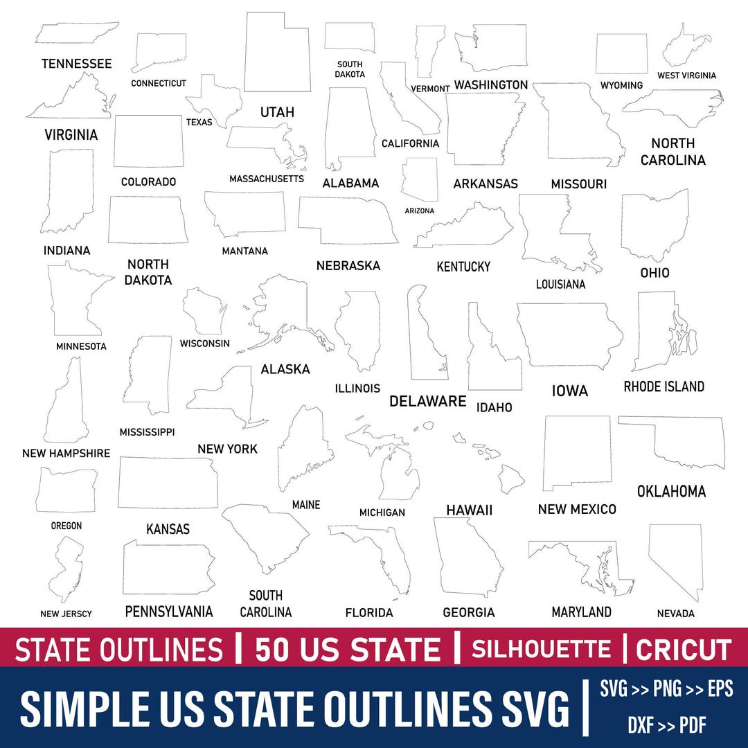 US State Outlines SVG Bundle | 50 States Svg | USA Map Silhouette Svg ...