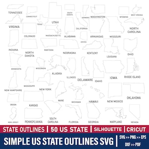 US State Outlines SVG Bundle | 50 States Svg | USA Map Silhouette Svg | Cricut & Silhouette Cut Files | State Shapes Svg
