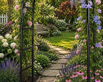 7.8 FT Metal Garden Arch Trellis | Outdoor Garden Arbor for Climbing Roses  | Black Metal Archway for Wedding, Patio, Lawn & Garden Decor