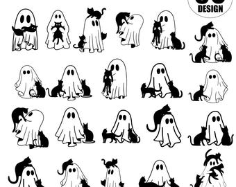 Ghost Cat Svg Bundle, Cute Spooky Season Clipart, Black Cat, Spooky Ghost Cat Bundle, cute ghost cat PNG, funny cat ghost art SVG PNG