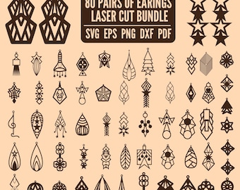 Lot de boucles d'oreilles découpées au laser SVG, modèles de bijoux en bois et en cuir (téléchargement numérique)