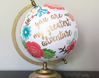 CUSTOM Hand-Painted Globe . Made-to-order . 12 inches . Any Color, Any Style, Any Quote