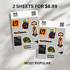 Number 4 British GP Racer Sticker Pack | Papaya Racing Aesthetic | Motorsport Fan Gift | Laptop Planner Stickers