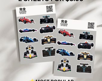 Minimalist F1 Racing Car Sticker Sheet | Grand Prix Vinyl Decal | Motorsport Fan Gift | Laptop Planner Sticker