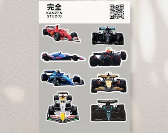 Minimalist F1 Car Sticker Sheet, Racing Formula 1 Vinyl Decal, Motorsport Car Lover Gift, Planner Laptop Sticker.