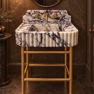Calacatta Viola Marble Sink – Fluted Vanity Basin for Modern Bathrooms