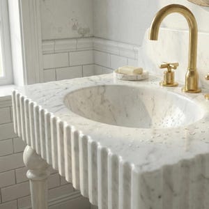 Carrara White Marble Sink | Fluted Vanity Top with Optional Backsplash | Handmade Italian Bathroom Basin image 13