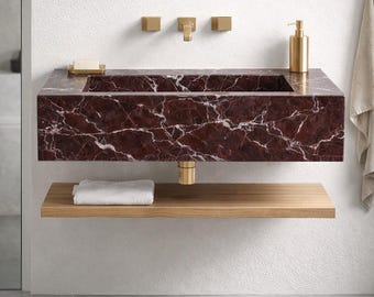 Rosso Levanto Marble Sink, Wall Mounted Basin - Luxury Handmade Red Marble Bathroom Vanity Washbasin