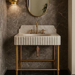 Carrara White Marble Sink | Fluted Vanity Top with Optional Backsplash | Handmade Italian Bathroom Basin