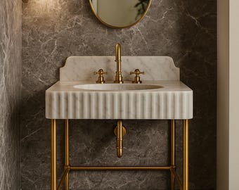 Carrara White Marble Sink | Fluted Vanity Top with Optional Backsplash | Handmade Italian Bathroom Basin