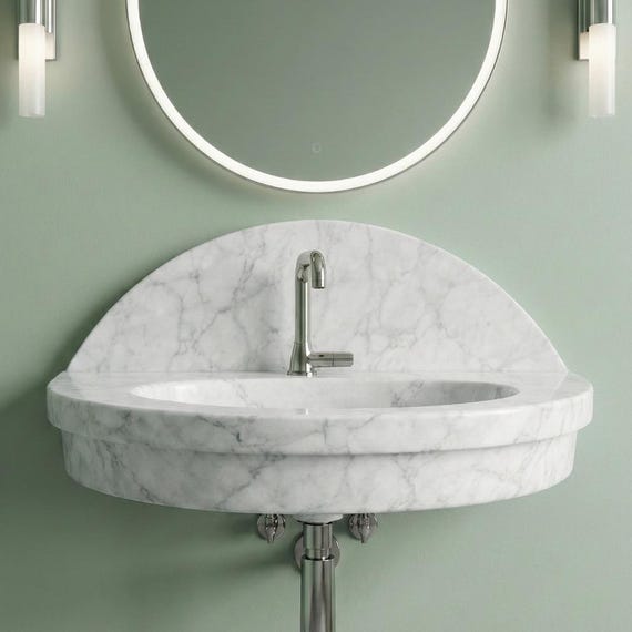 Carrara White Marble Wall Mounted Sink, Modern Floating Basin, Natural Stone Washbasin