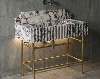 Calacatta Viola Marble Sink – Fluted Vanity Basin for Modern Bathrooms