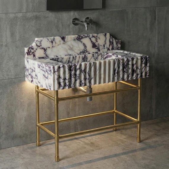 Calacatta Viola Marble Sink – Fluted Vanity Basin for Modern Bathrooms