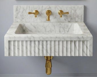 Handmade Carrara Marble Sink: Fluted Vanity Basin, Backsplash Option