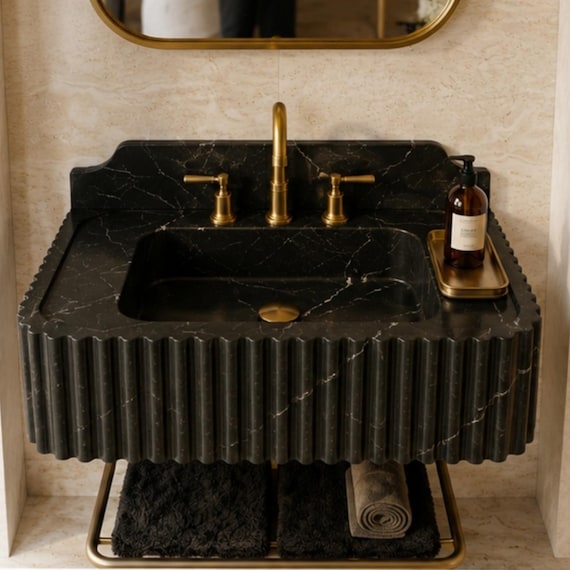 Taurus Black Marble Sink | Handmade Modern Marble Wall Basin