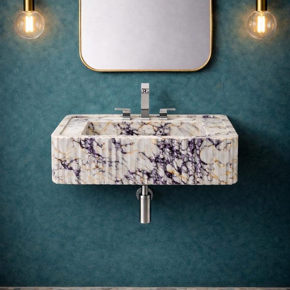 Handmade Fluted Calacatta Viola Marble Sink: The Epitome of Luxury Design