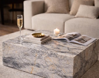 Angrel White Marble Plinth Coffee Table - Modern Rectangular Stone Block