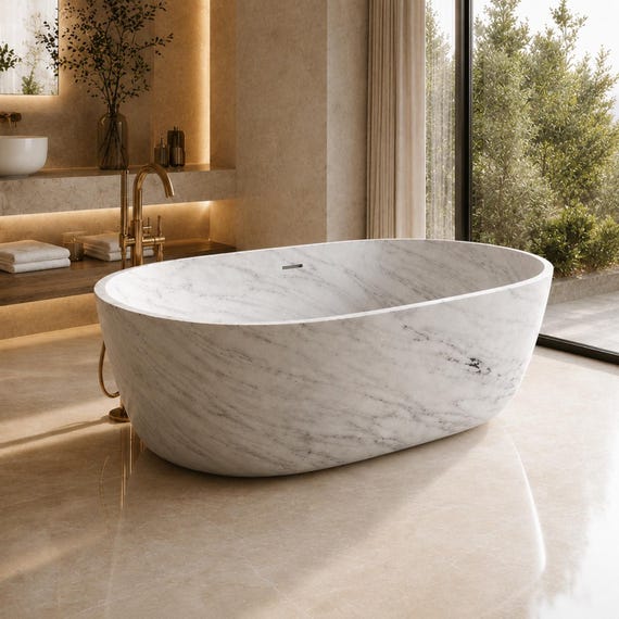 Carrara Marble Bath Tub | Custom Handcrafted Luxury Bathroom Bathtub
