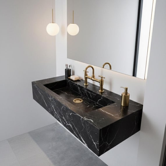 Black Marble Wall Mounted Sink  – Luxury Bathroom Vanity