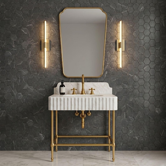 Carrara White Marble Sink | Ribbed Stone Vanity Top with Backsplash Option | Italian Bathroom Basin