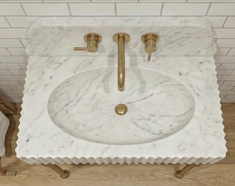 Vasque en Marbre de Carrare Blanc | Plan Vasque Cannelé | Lavabo Italien Fait Main