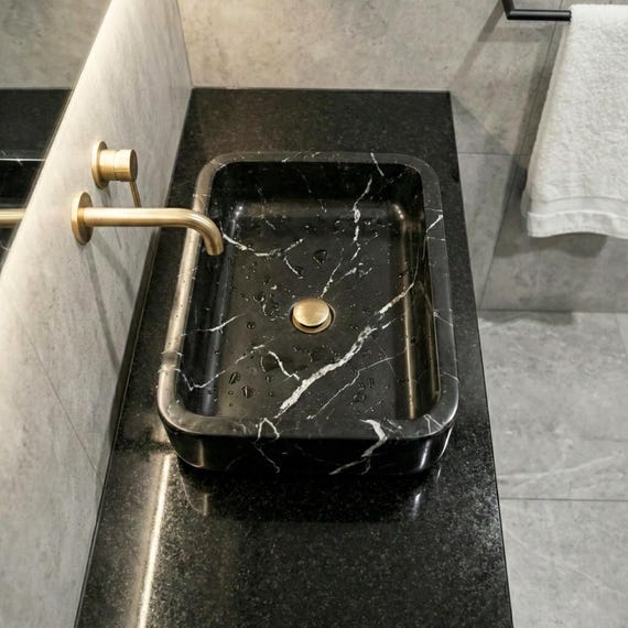 Taurus Back Marble Sink - Rectangular Stone Vessel Basin - Minimal Architecture Desing