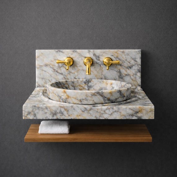 Calacatta Viola Marble Vanity Top with Integrated Sink & Backsplash