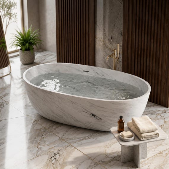 Handcrafted Carrara Stone Bathtub | Luxury Freestanding Bath