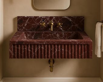 Rosso Marmeren Gecanneleerde Wandwastafel met Spatwand,