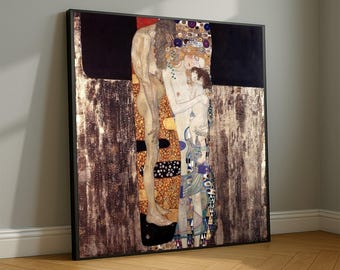 Gustav Klimt Family Embrace Canvas, Symbolic Art Print, Modern Decorative Wall Art, Intimate Mother and Child Design