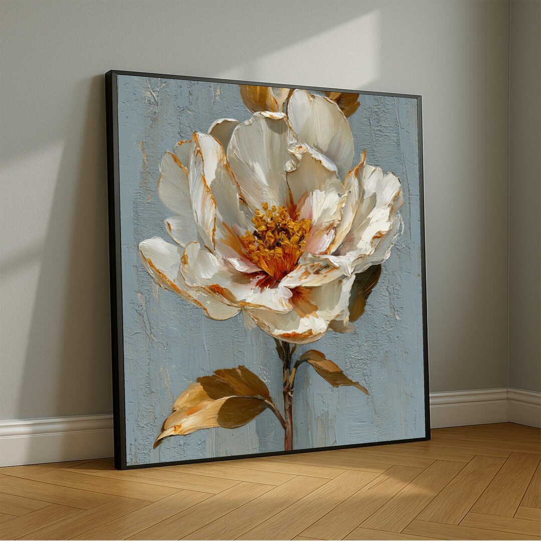 Elegant White Peony Canvas Wall Art, Floral Painting, Rustic Home Decor ...