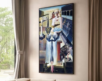 Lienzo con paisaje onírico surrealista, arte mural abstracto de fantasía, lámina de surrealismo moderno.